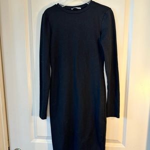 Zara Black Stretch Figure Flattering Bodycon Long Sleeve Dress, size Small